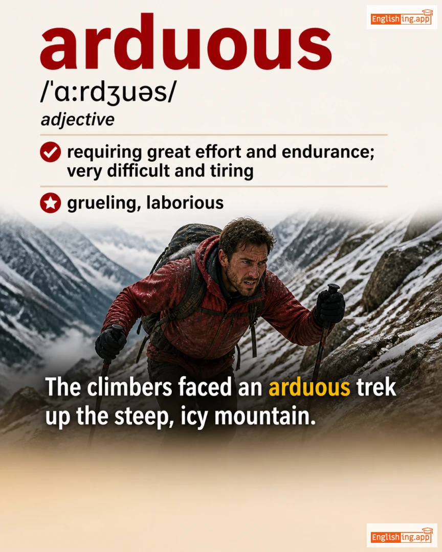 Arduous: English vocabulary meaning and example