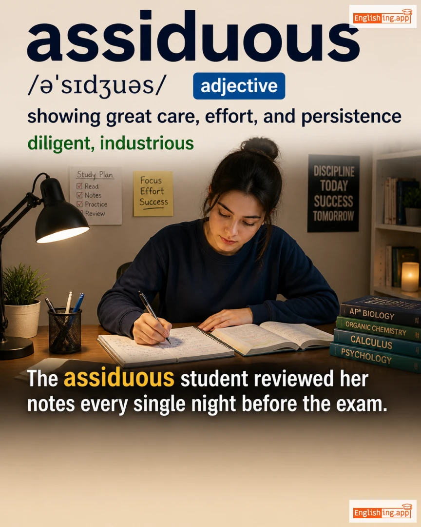 Assiduous: English vocabulary meaning and example
