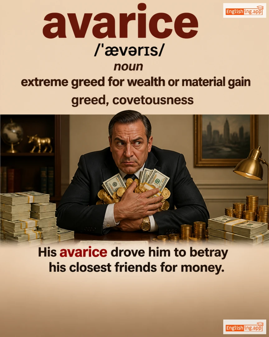 Avarice: English vocabulary meaning and example