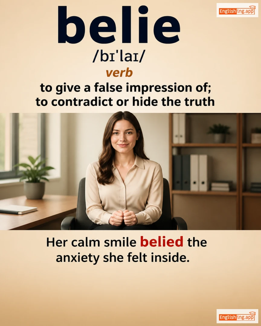 Belie: English vocabulary meaning and example