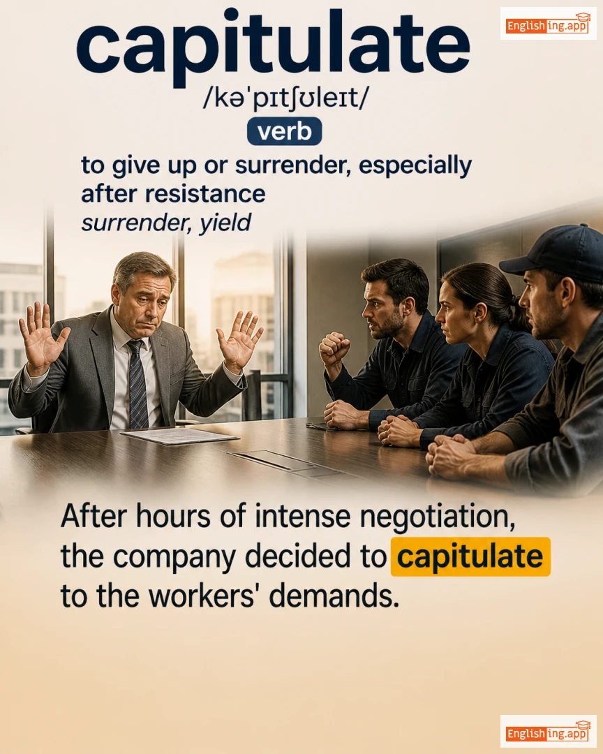 Capitulate: English vocabulary meaning and example