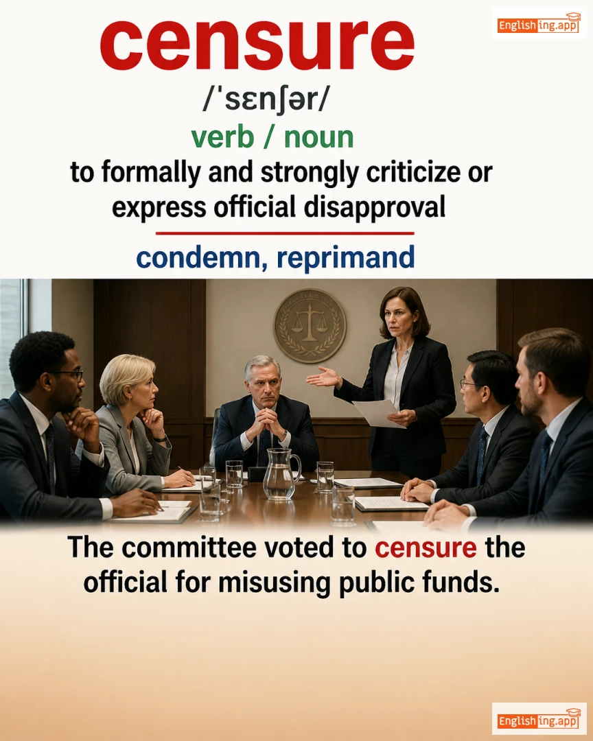 Censure: English vocabulary meaning and example