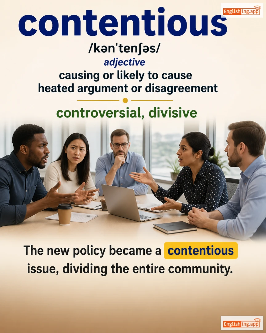 Contentious: English vocabulary meaning and example