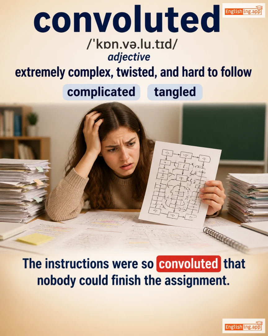 Convoluted: English vocabulary meaning and example