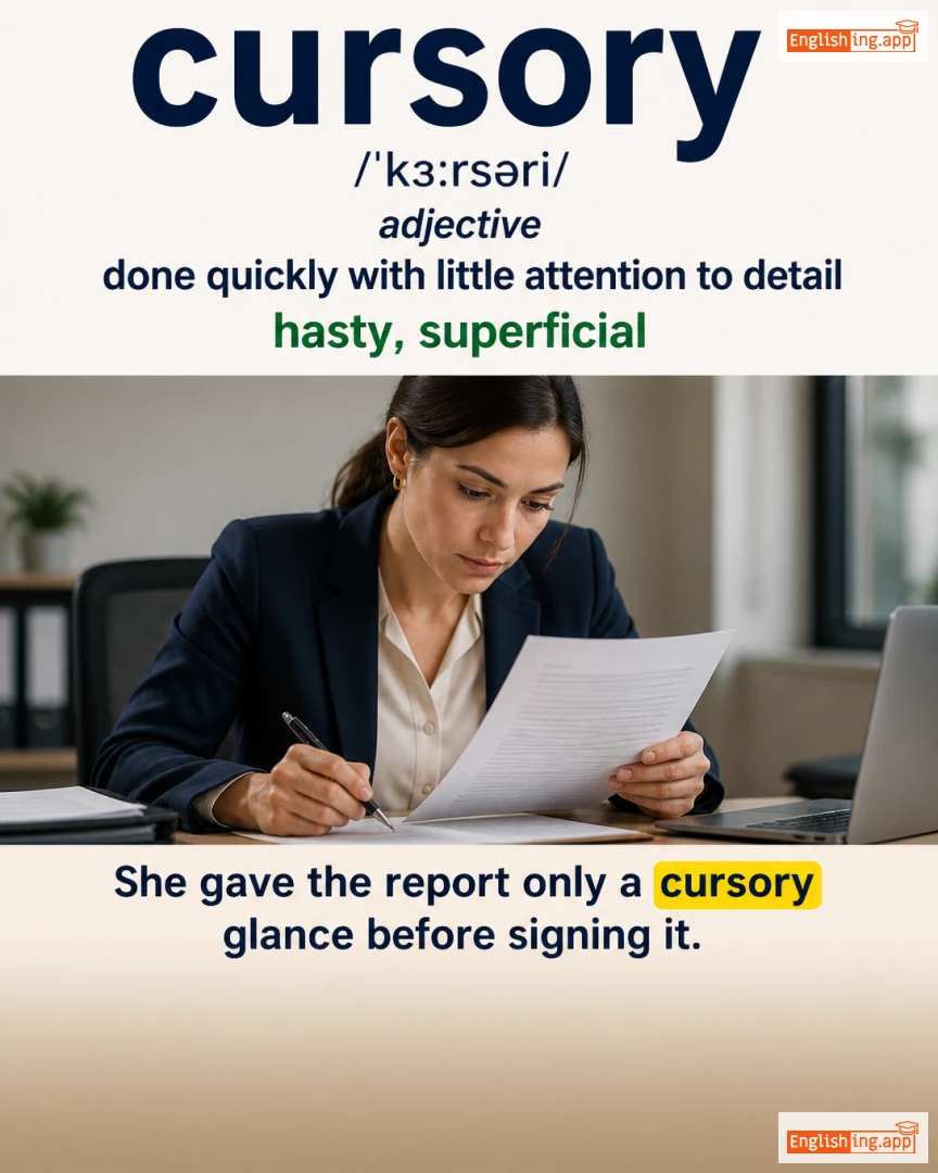 Cursory: English vocabulary meaning and example