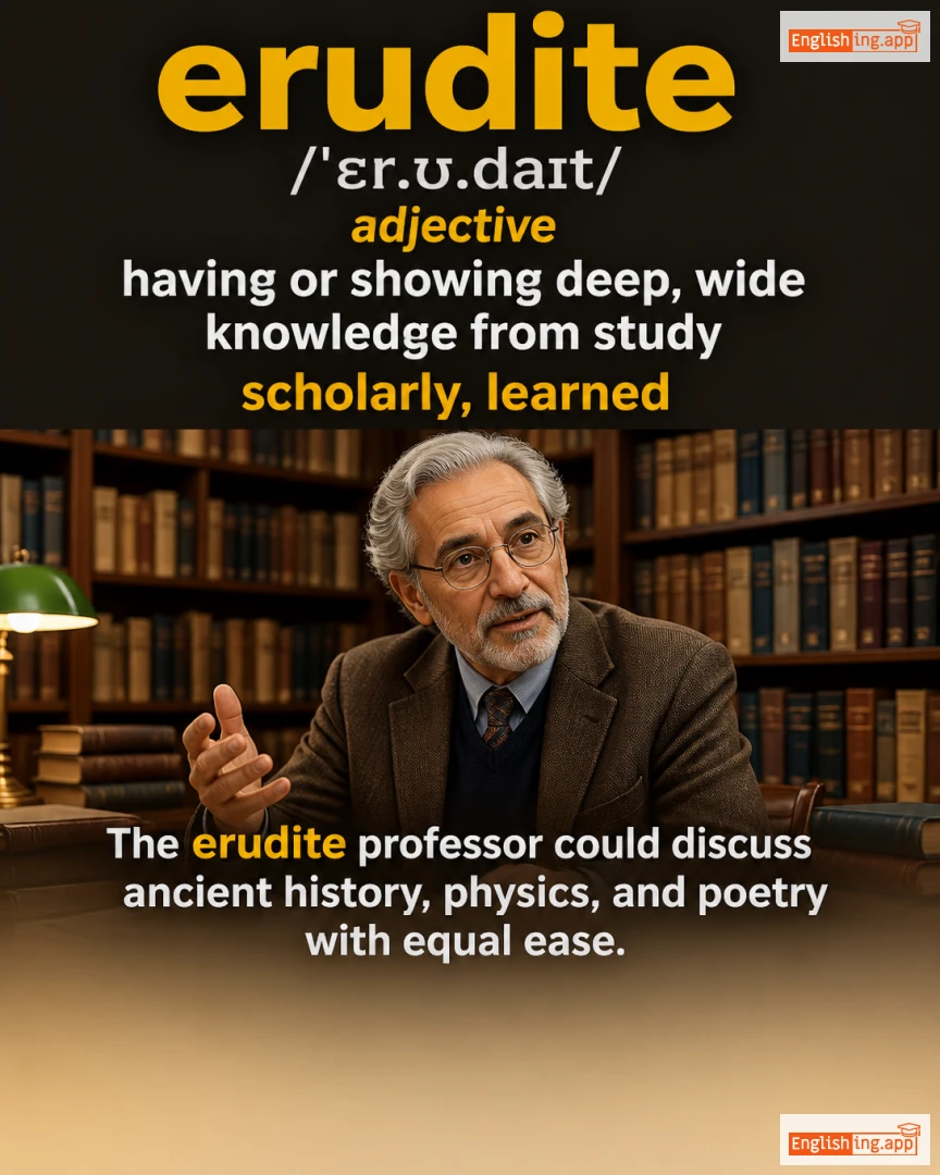 Erudite: English vocabulary meaning and example