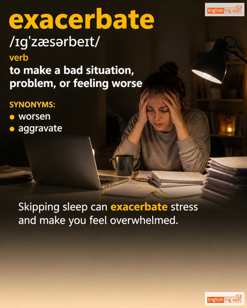 Exacerbate: English vocabulary meaning and example