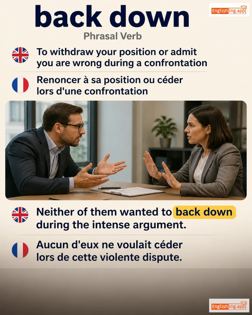 Back Down: English expression meaning and example