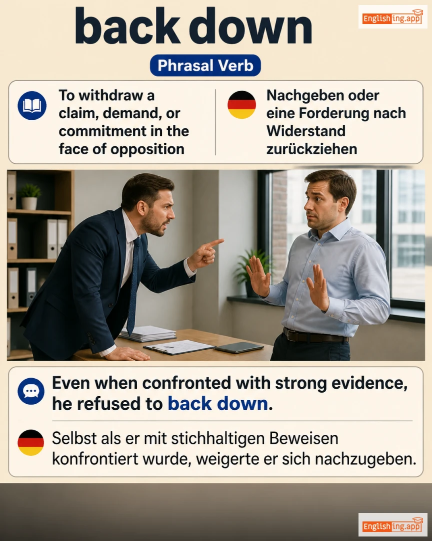 Back Down: English expression meaning and example