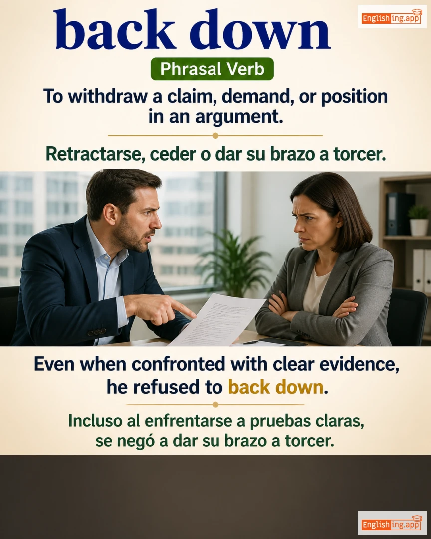 Back Down: English expression meaning and example