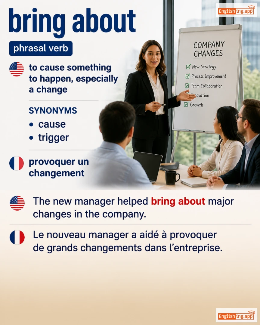 Bring About: English expression meaning and example