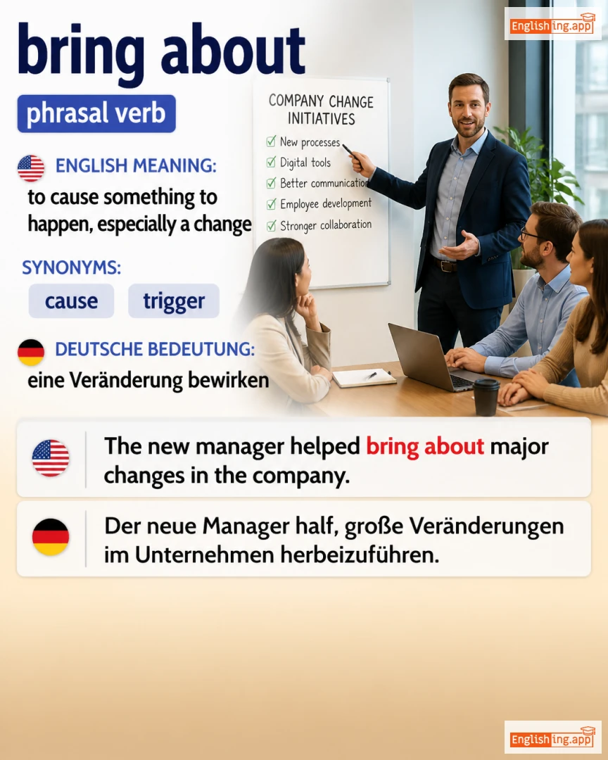 Bring About: English expression meaning and example