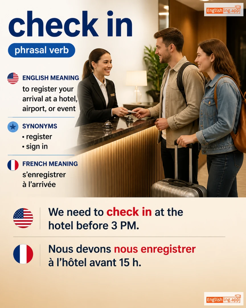 Check In: English expression meaning and example