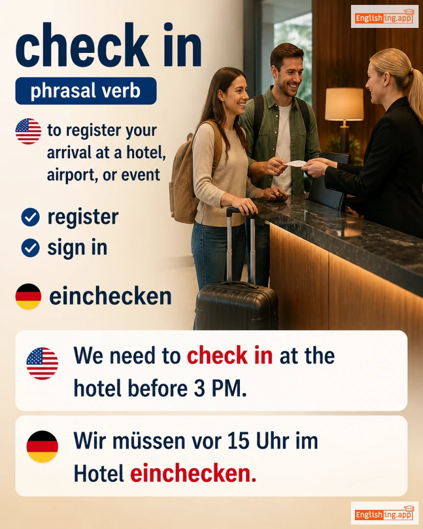 Check In: English expression meaning and example