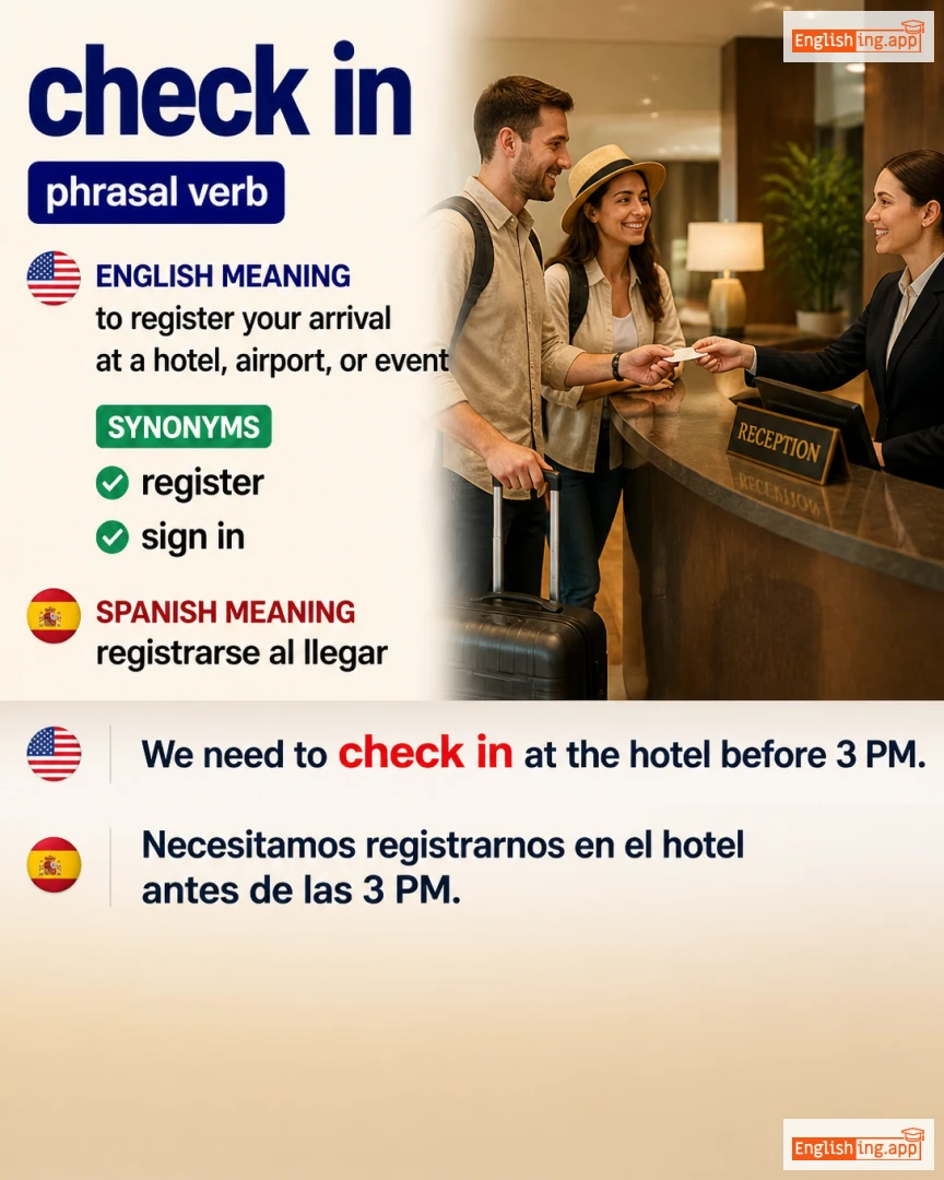 Check In: English expression meaning and example