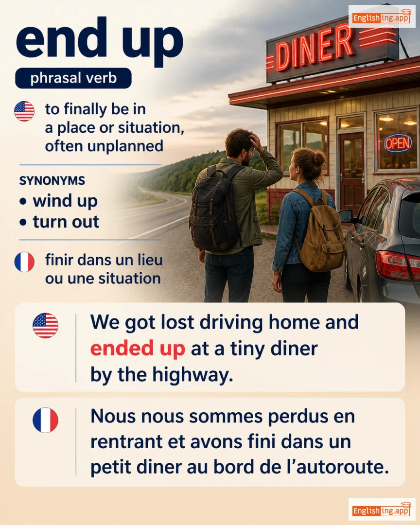 End Up: English expression meaning and example