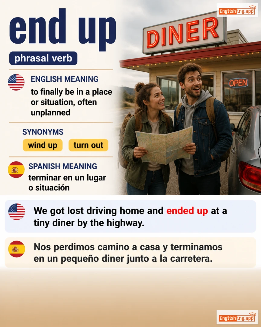 End Up: English expression meaning and example