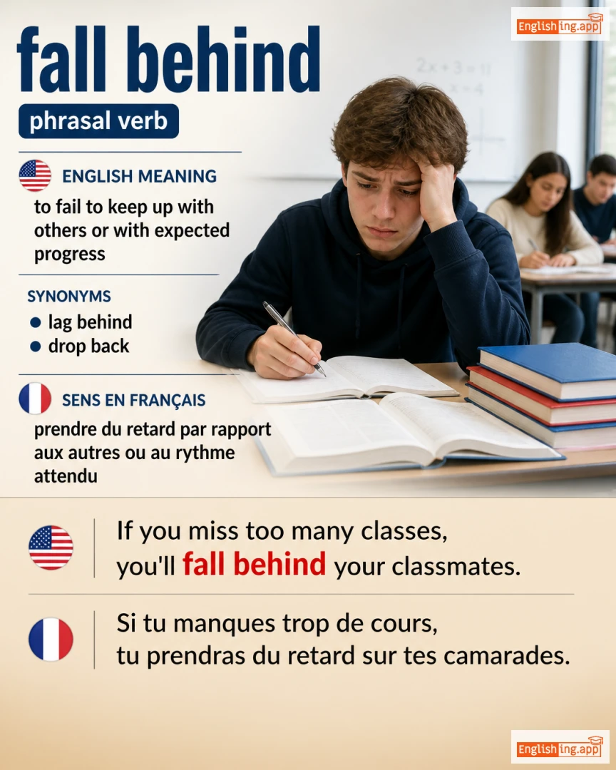 Fall Behind: English expression meaning and example