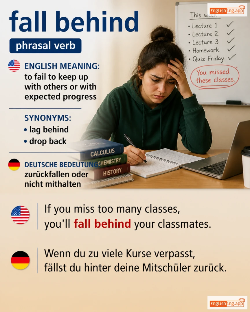 Fall Behind: English expression meaning and example