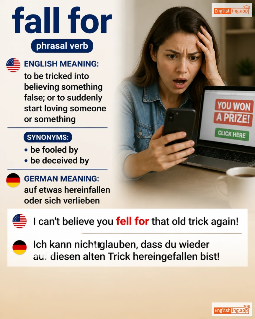 Fall For: English expression meaning and example