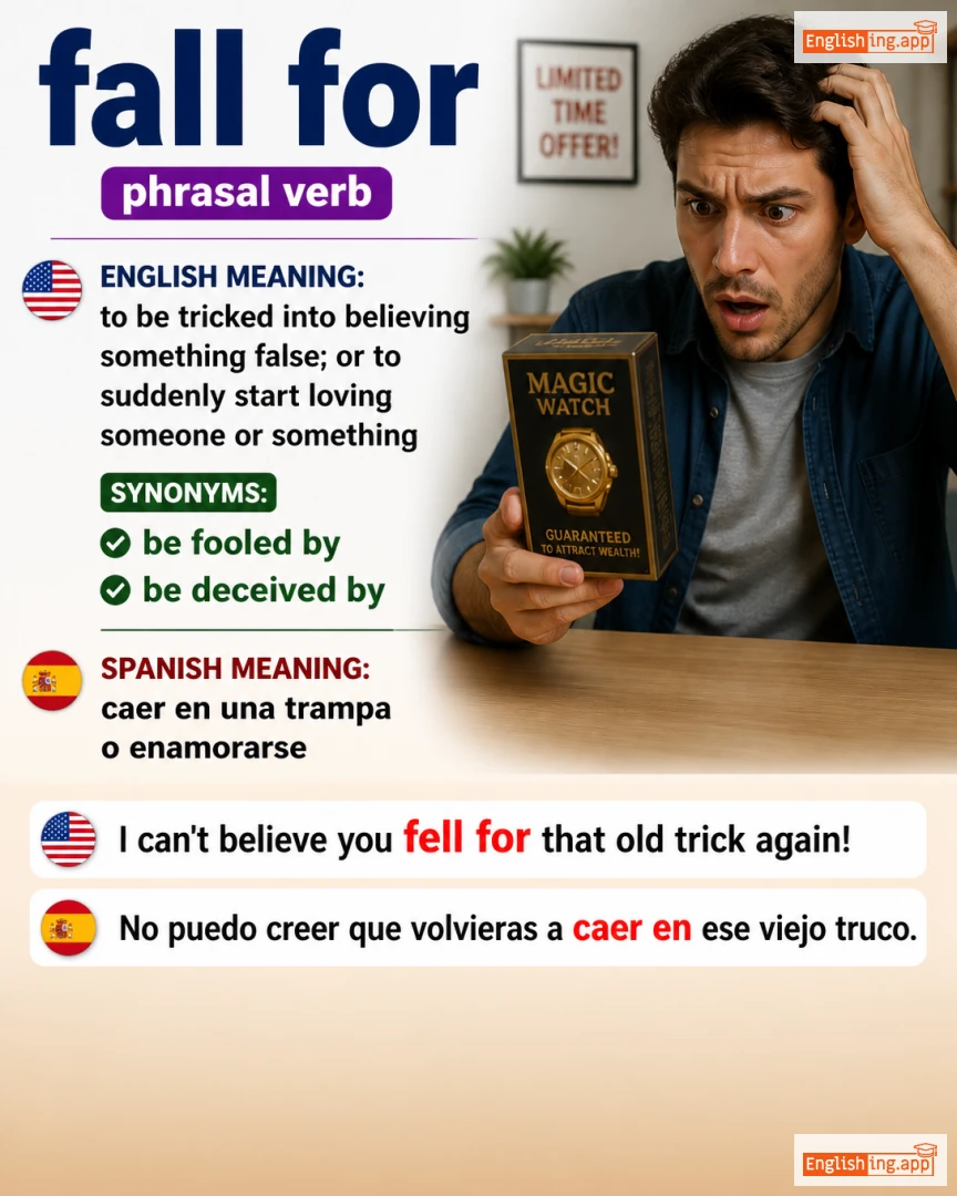 Fall For: English expression meaning and example