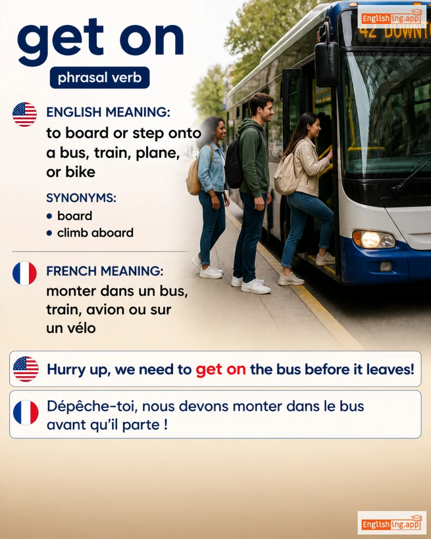 Get On: English expression meaning and example