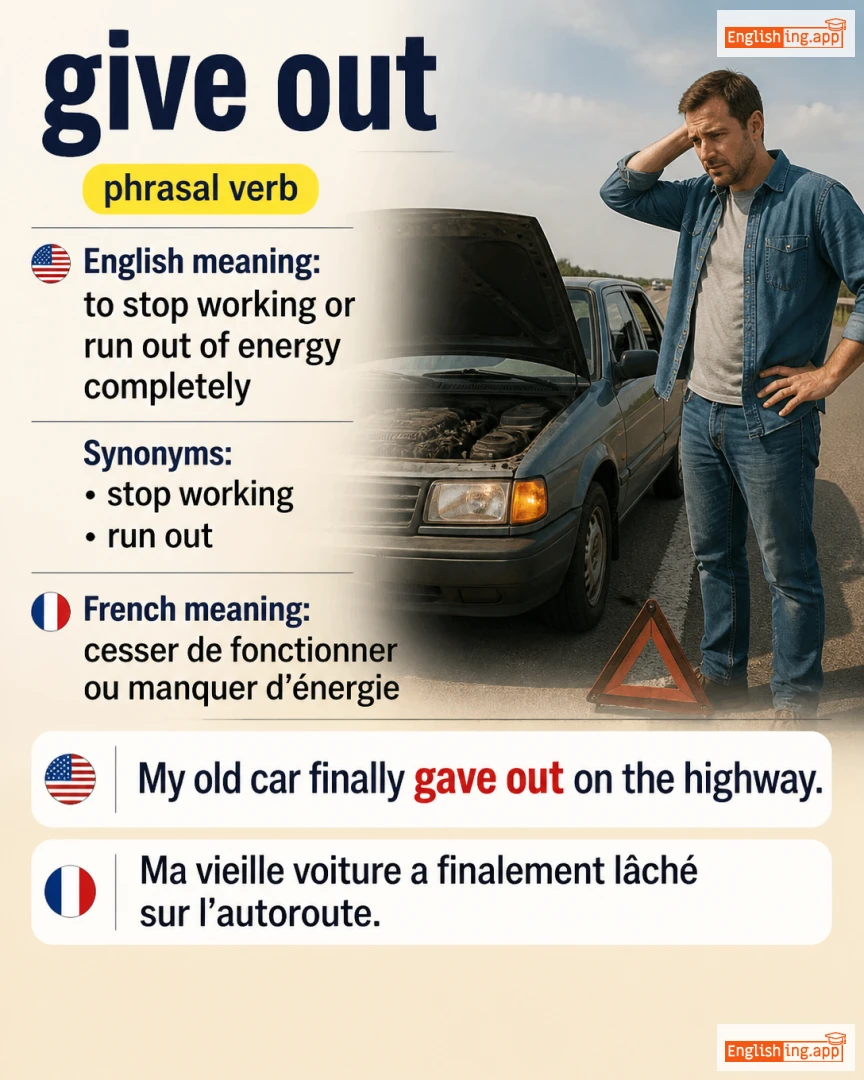 Give Out: English expression meaning and example