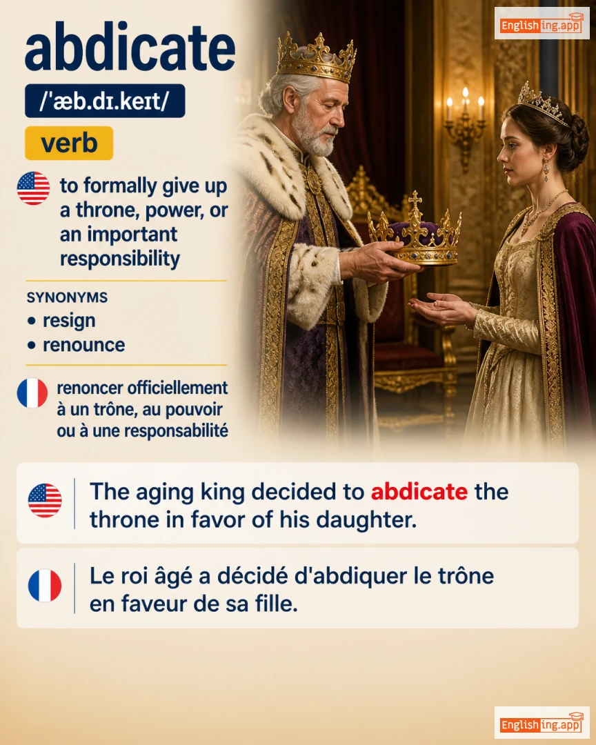Abdicate: English vocabulary meaning and example