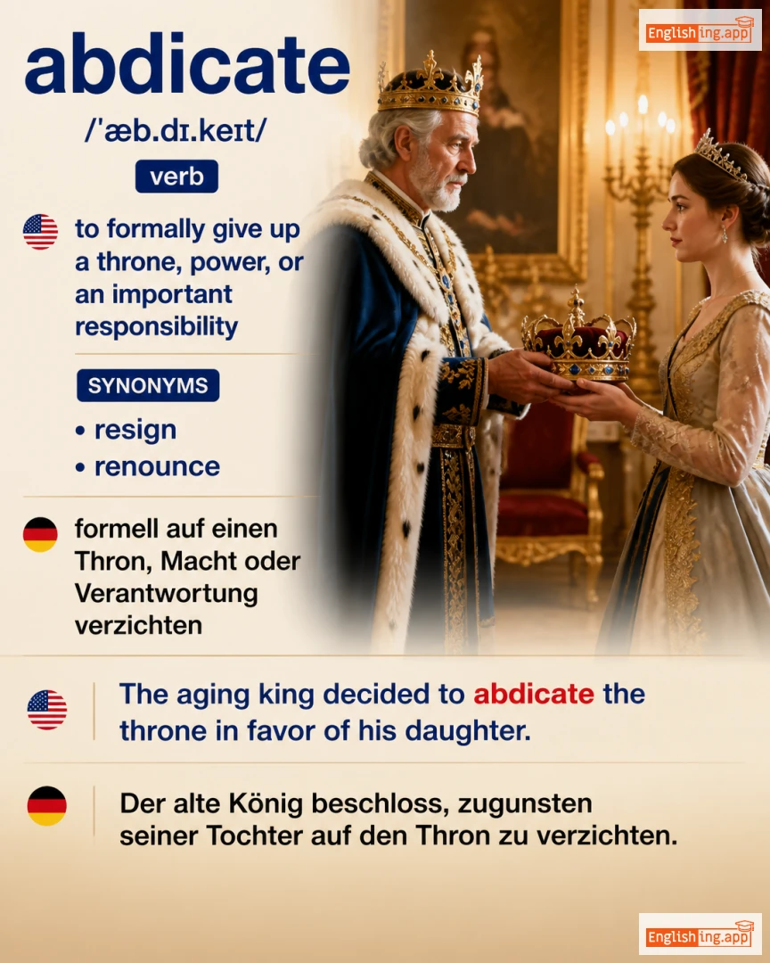 Abdicate: English vocabulary meaning and example