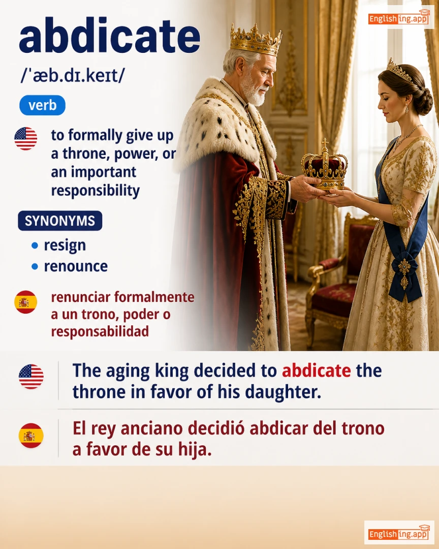 Abdicate: English vocabulary meaning and example