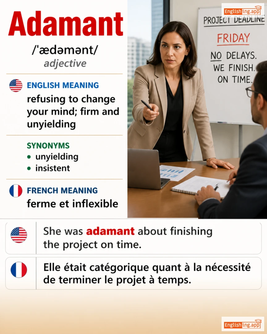 Adamant: English vocabulary meaning and example