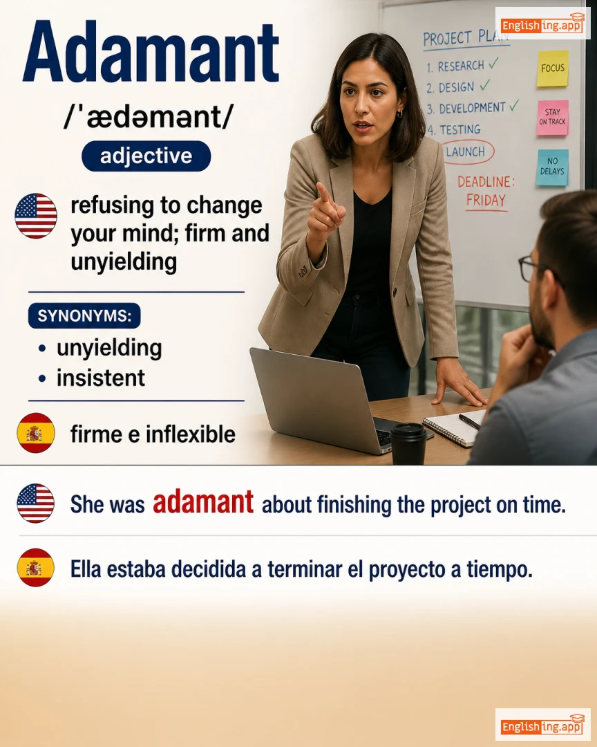 Adamant: English vocabulary meaning and example