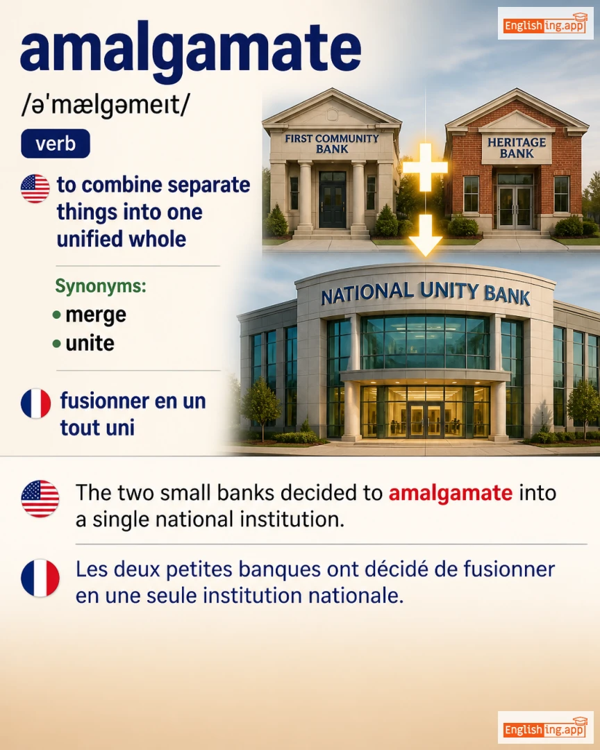 Amalgamate: English vocabulary meaning and example