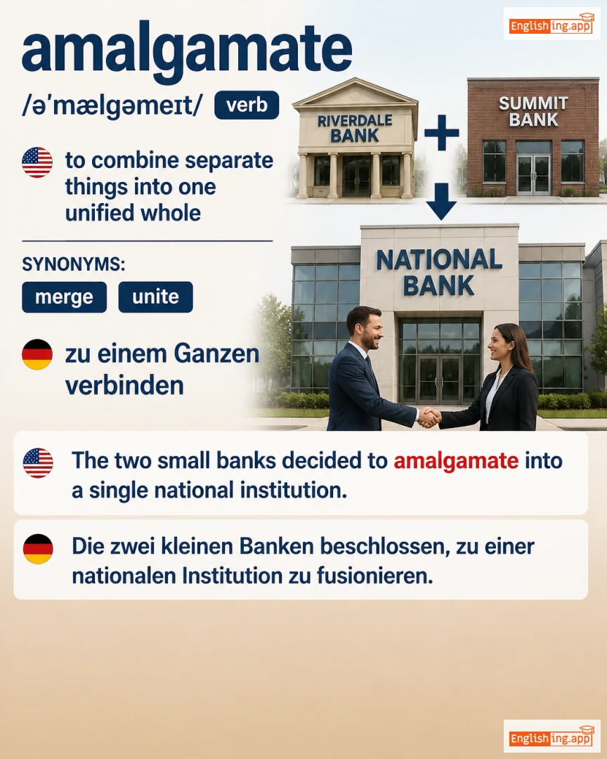 Amalgamate: English vocabulary meaning and example