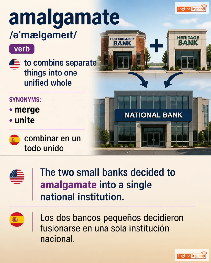 Amalgamate: English vocabulary meaning and example