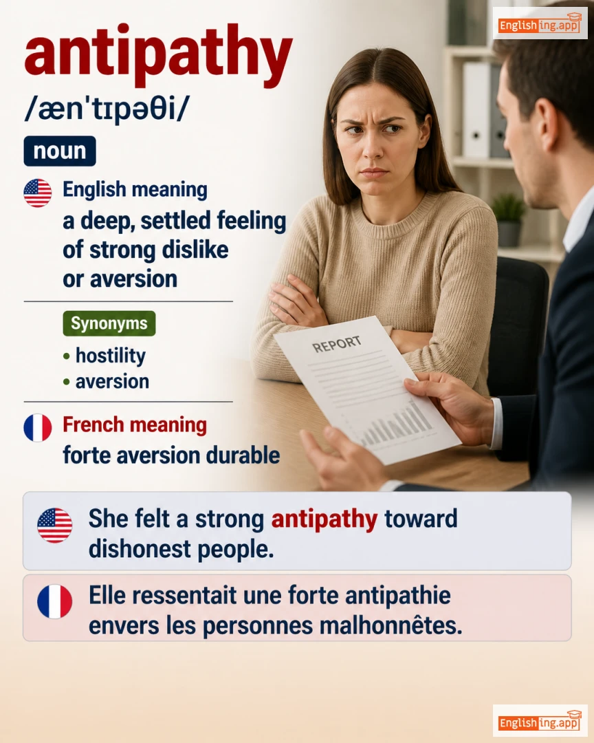 Antipathy: English vocabulary meaning and example
