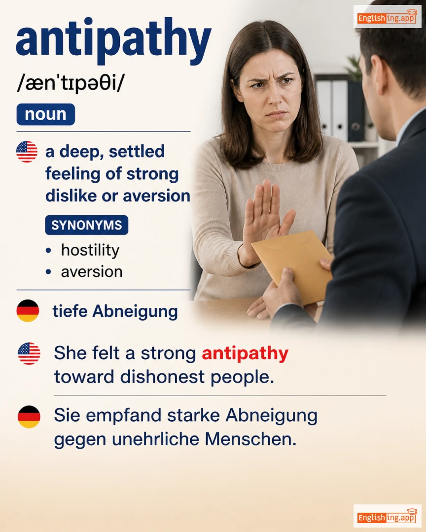 Antipathy: English vocabulary meaning and example