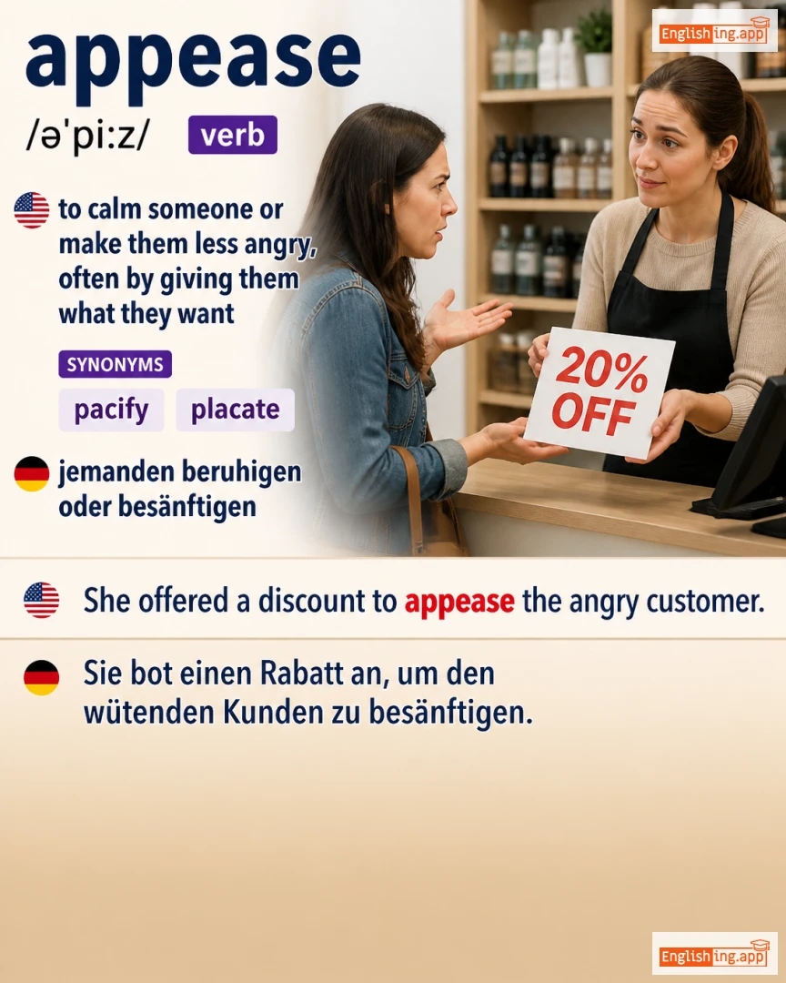 Appease: English vocabulary meaning and example