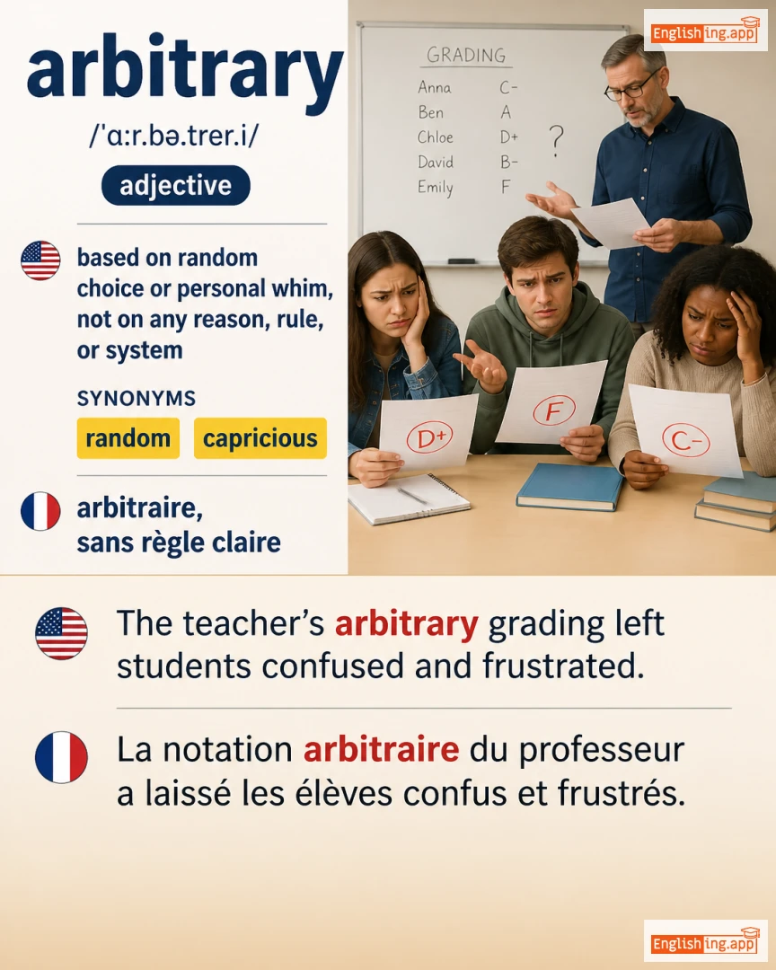 Arbitrary: English vocabulary meaning and example