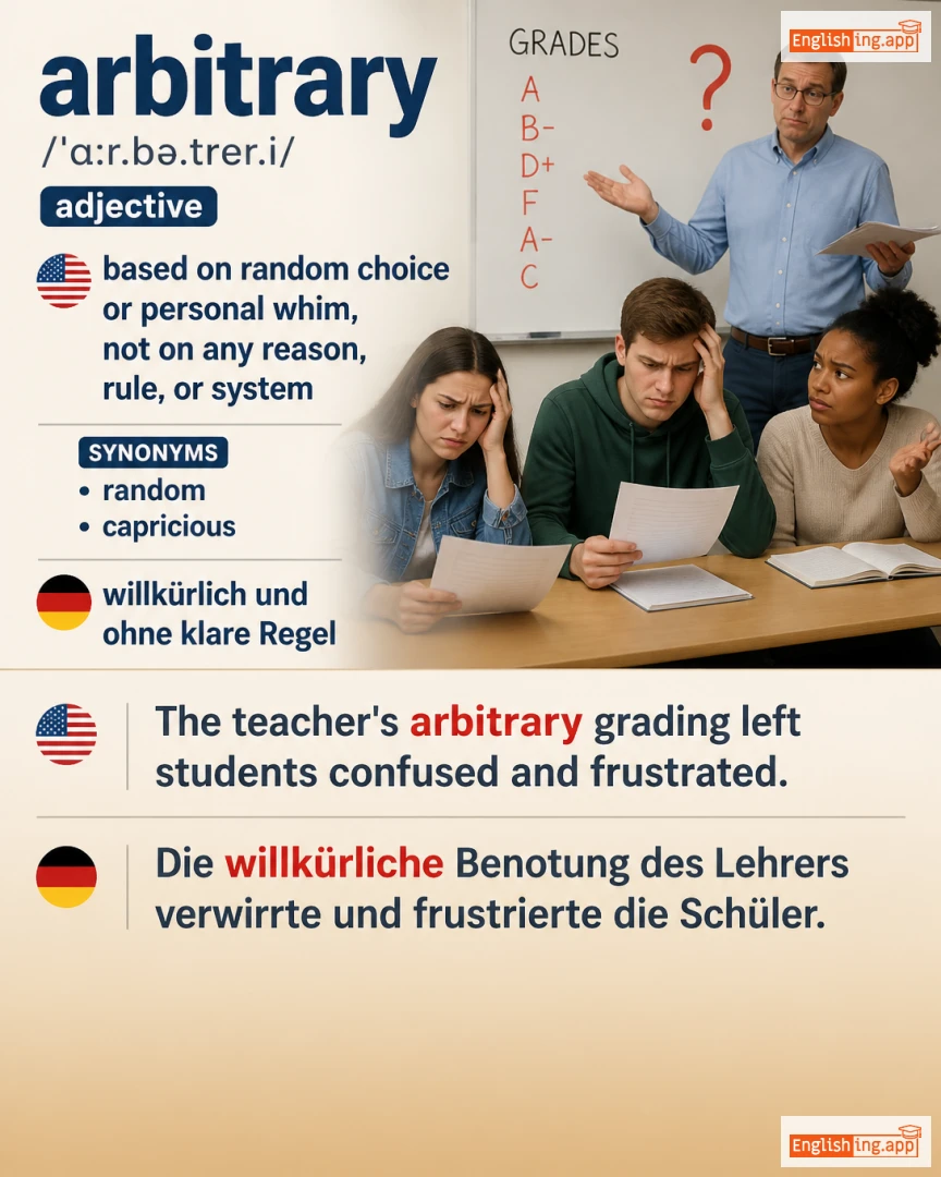 Arbitrary: English vocabulary meaning and example