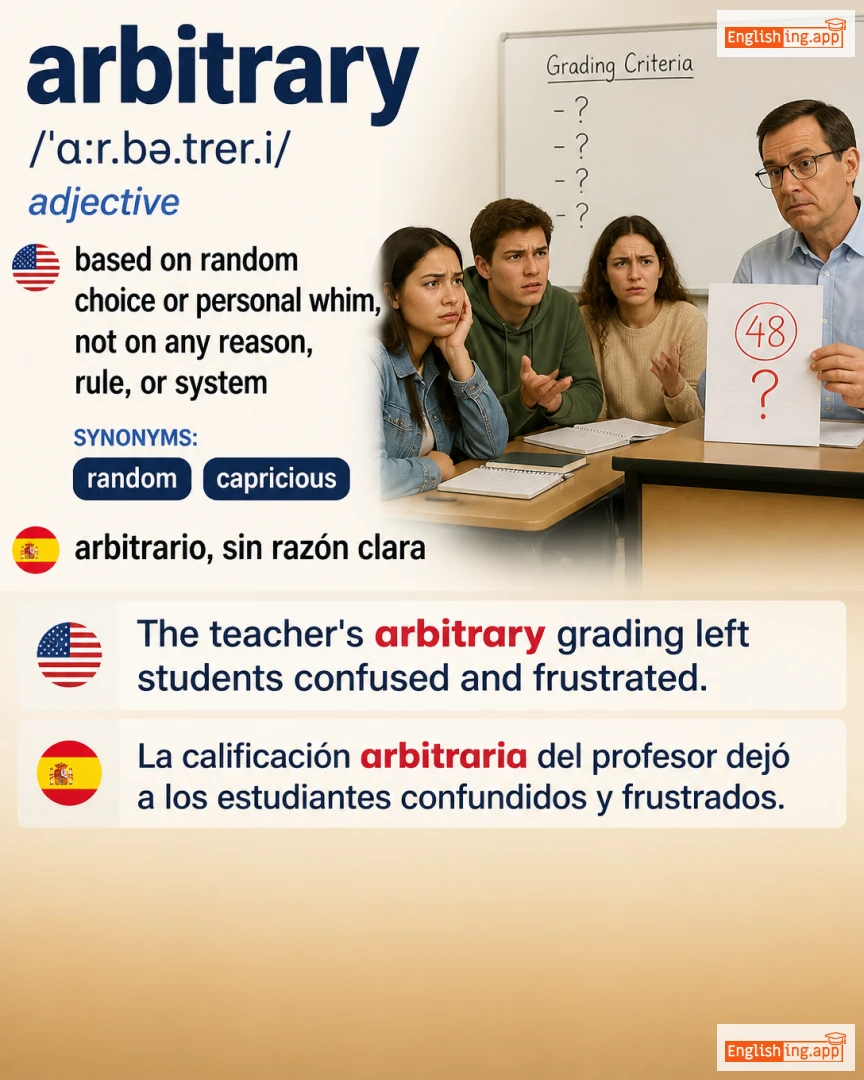 Arbitrary: English vocabulary meaning and example