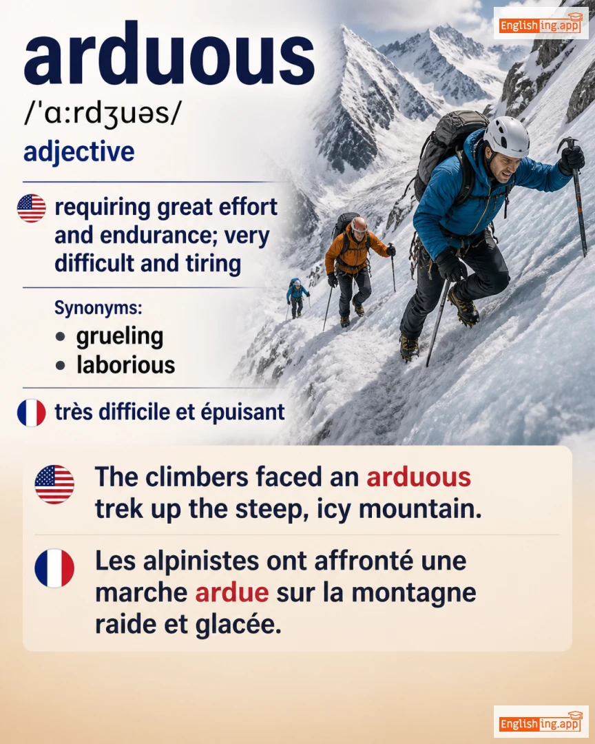 Arduous: English vocabulary meaning and example