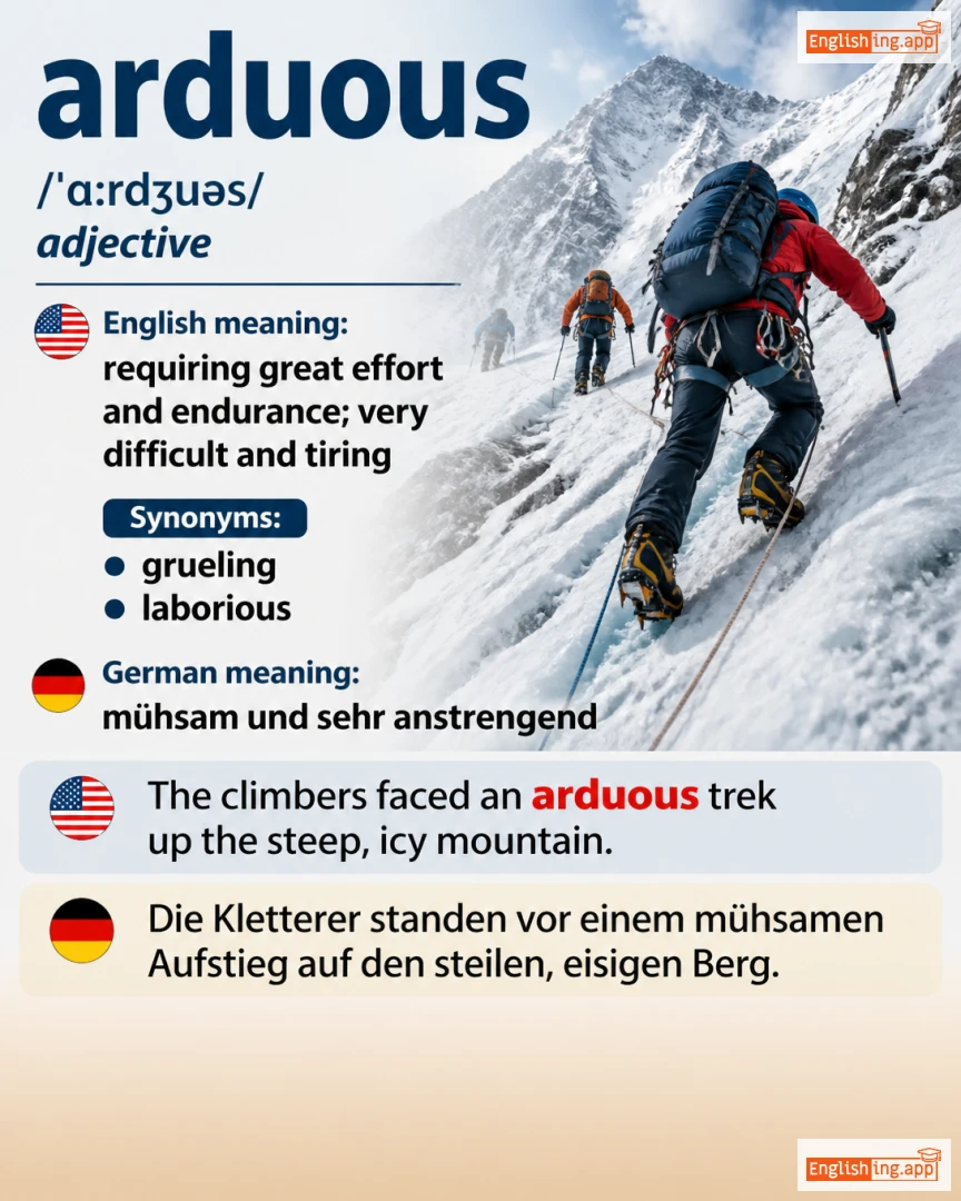Arduous: English vocabulary meaning and example
