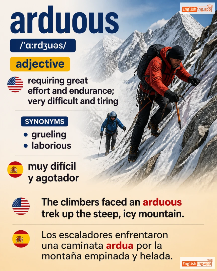 Arduous: English vocabulary meaning and example