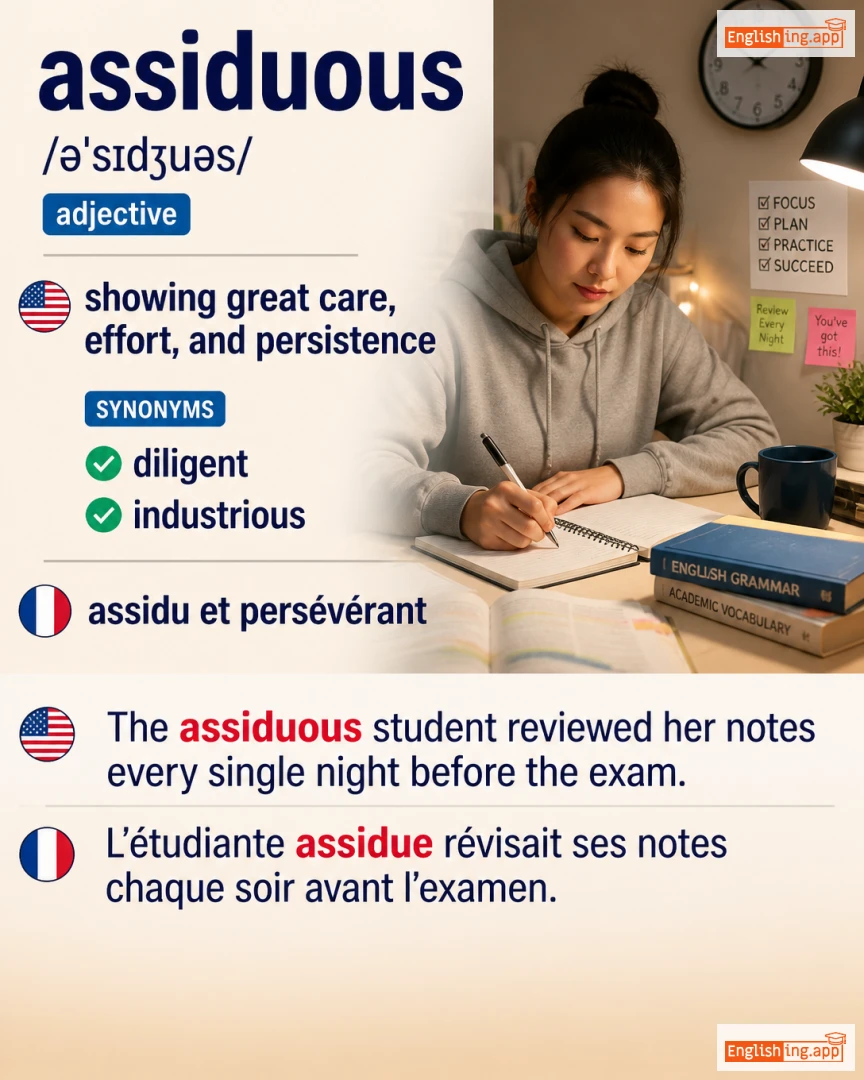 Assiduous: English vocabulary meaning and example