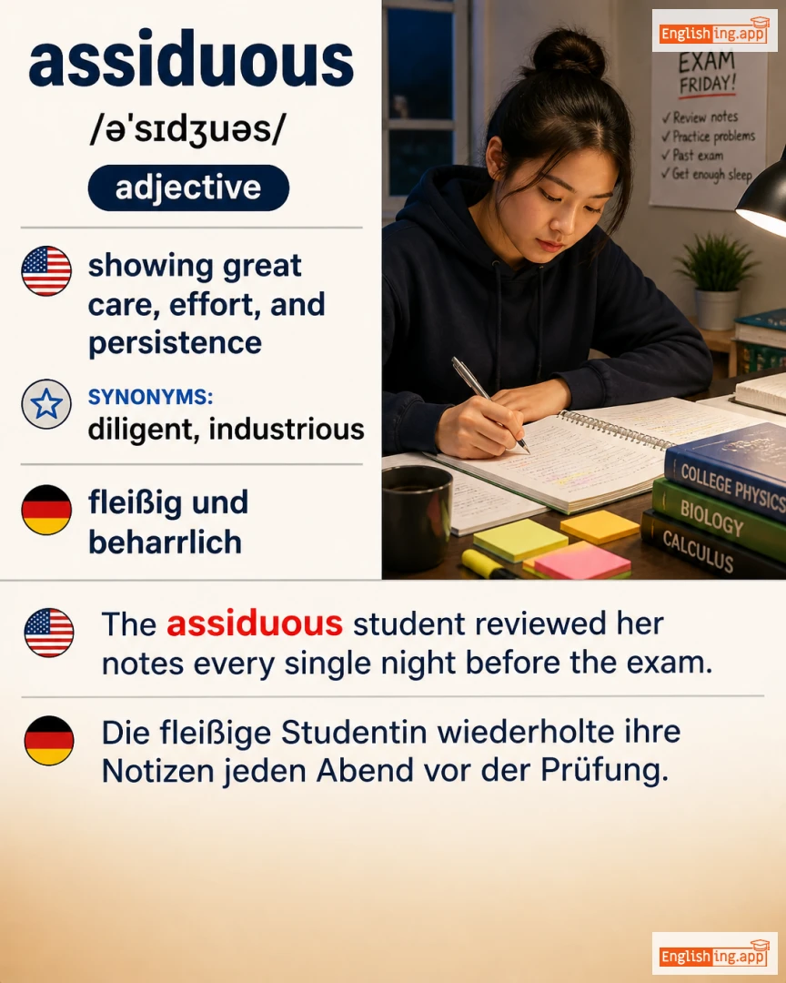 Assiduous: English vocabulary meaning and example