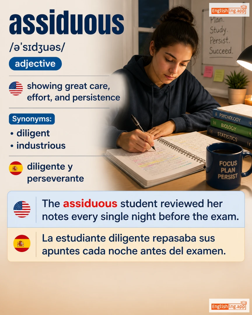 Assiduous: English vocabulary meaning and example