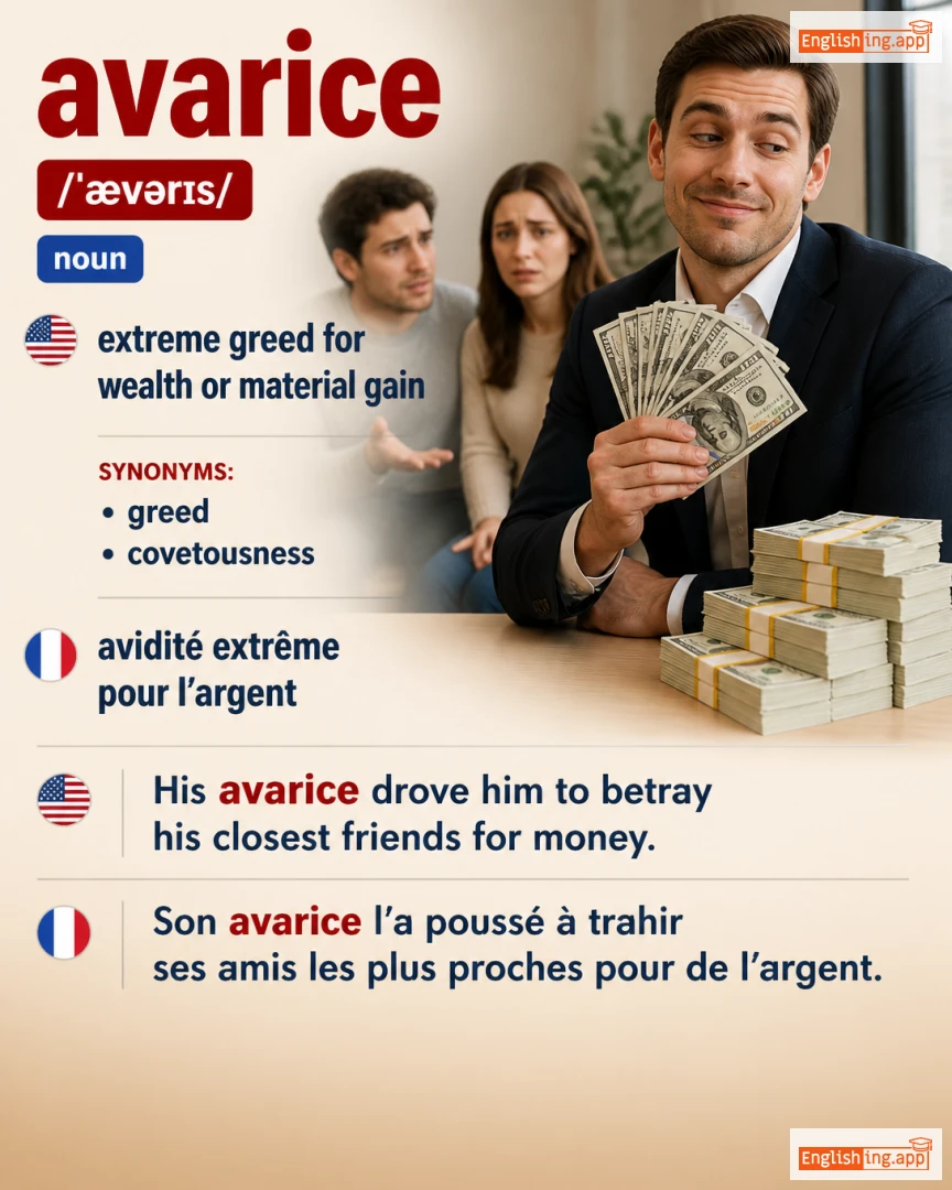 Avarice: English vocabulary meaning and example