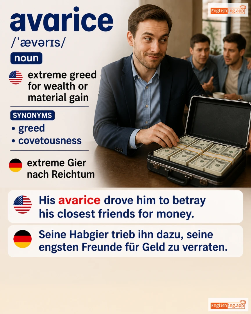 Avarice: English vocabulary meaning and example