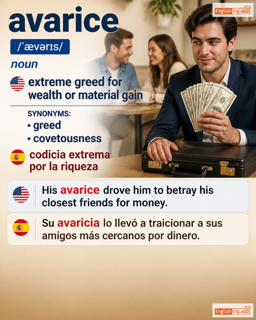 Avarice: English vocabulary meaning and example